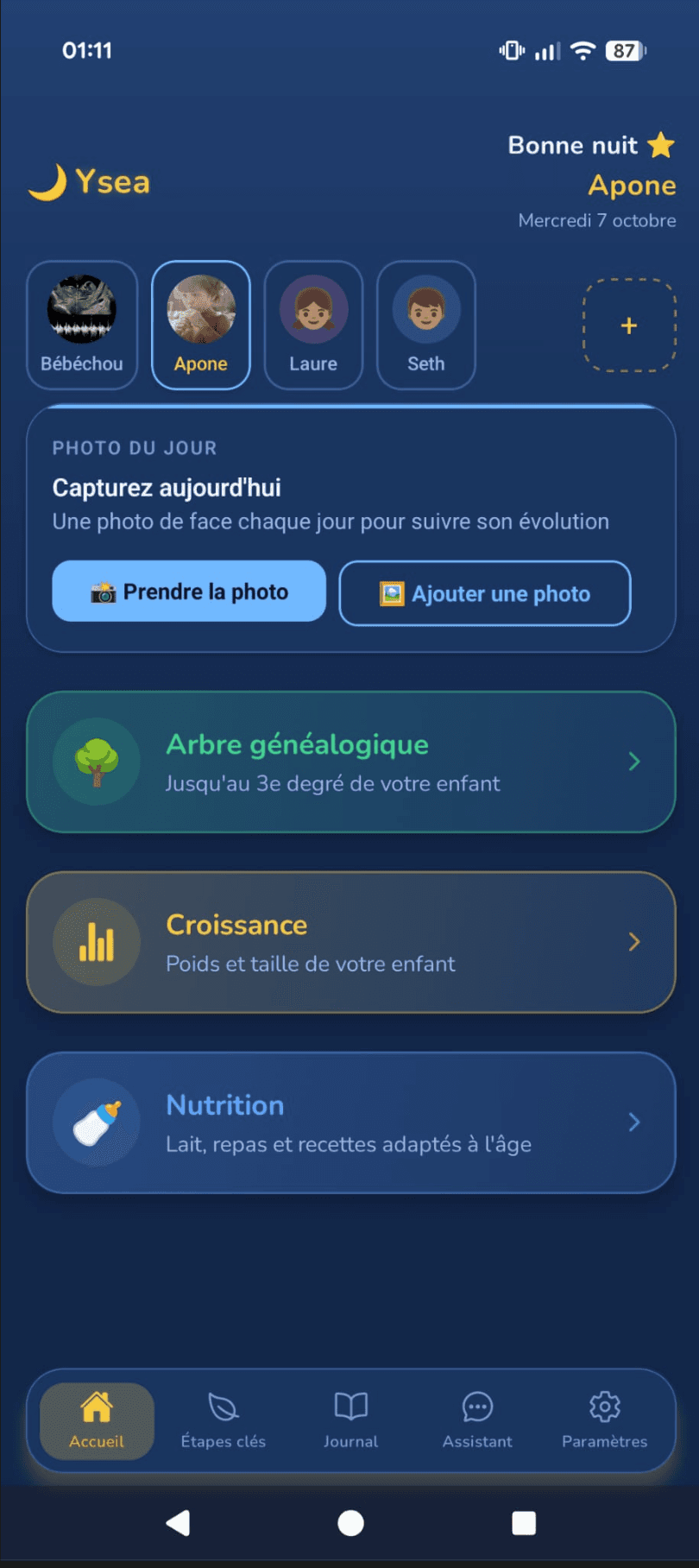 Écran d'accueil de Ysea